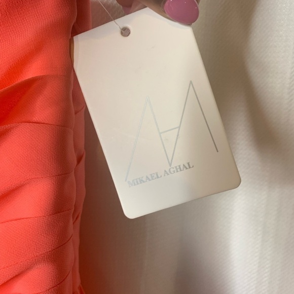 Mikael Aghal One-shoulder Gathered Crepe Gown - Coral - Picture 6 of 11